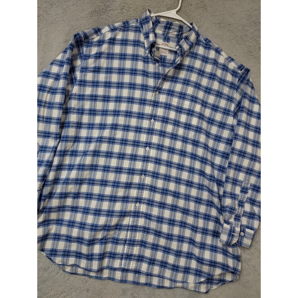 Brooks Brothers Shirt Men XXL 2XL Madison Plaid Oxford Cloth Made USA Cotton